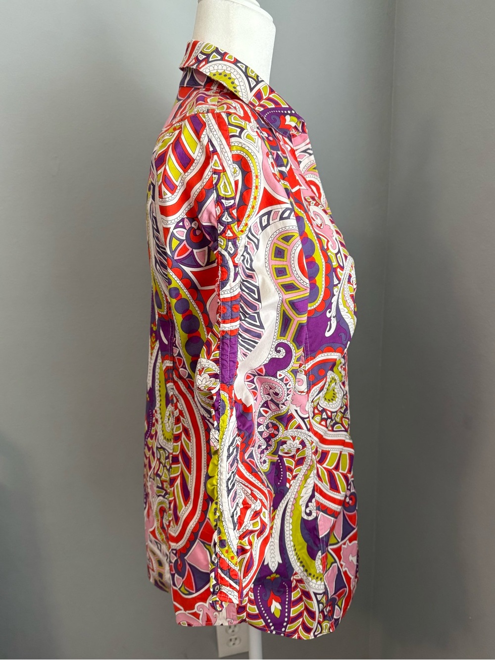 LAFAYETTE 148 New York Bright Paisley Button Shirt Pink, Red, Purple Blouse Top - Picture 8 of 16